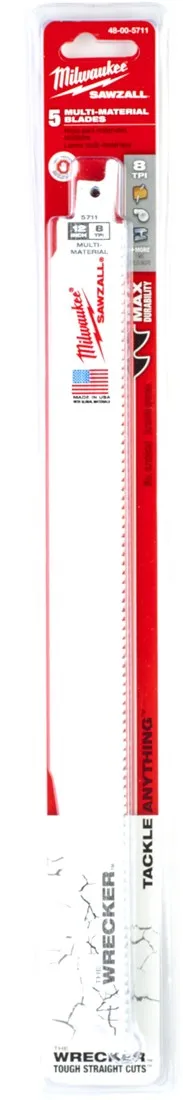 Полотно для шабельних пил WRECKER MILWAUKEE, 300х3,6/2,3мм, (5шт), (метал, деревина з цвяхами) цена в Украине