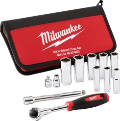 Набір головок метричних 3/8" MILWAUKEE з храповиком, (12шт), в сумці фото