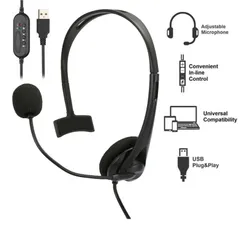 Гарнітура ПК моно On-ear 2E CH11 USB, omni-mic, 2м, чорний фото