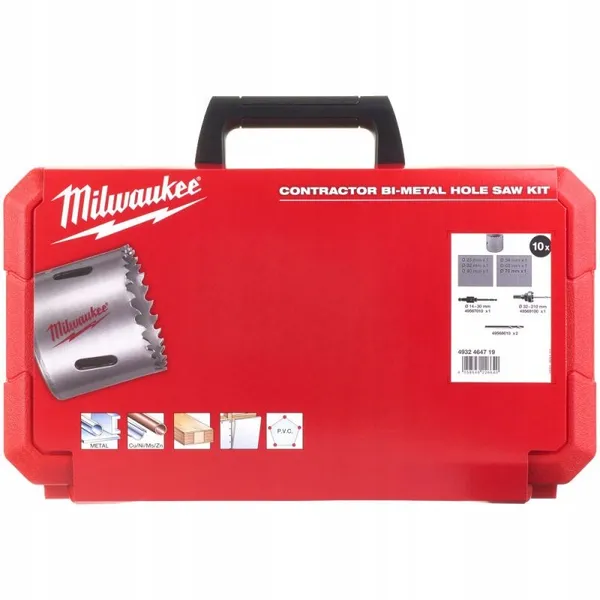Набір коронок Holesaw BiM Contractor MILWAUKEE Set 1 (Ø25/32/40/54/68/76мм) (10шт.), пластиковий кейс купити в Україні