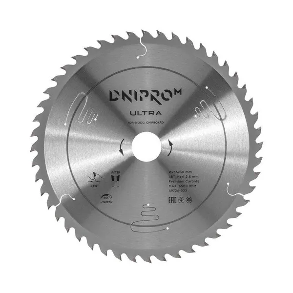 Пильный диск Dnipro-M ULTRA 235 мм 30 25.4 65Mn 48Т (по дереву, ДСП) фото №1