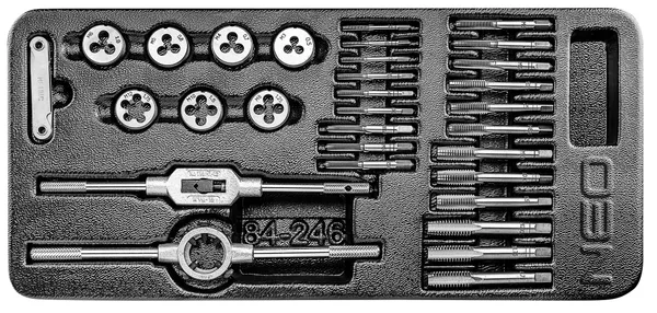 Плашки та мітчики Neo Tools, набір 31шт, M3-M12