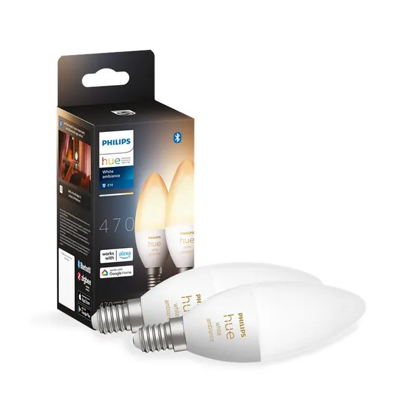 Лампа умная Philips Hue E14, 5.2W(40Вт), 2200K-6500K, Tunable white, ZigBee, Bluetooth, диммирование, 2шт