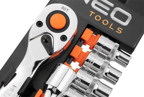 Набор торцевых головок Neo Tools, 14 шт, 1/4", трещотка 90 зубцов, CrV фото №7