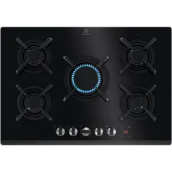 Варочная поверхность Electrolux газ на стекле, 75см, чугун, электр. управл., Hob2Hood, черный фото