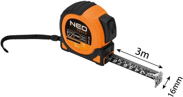 Заказать Рулетка Neo Tools Super Black, 3мx16мм, с фиксатором сматывания, магнит с доставкой
