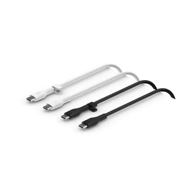 Кабель USB-C > USB-C зарядки/синхронизации Belkin 1м, 60Вт, Type-C, силиконовый, с клипсой (2 Pack) черный/белый
