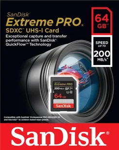 Карта пам'яті SanDisk SD   64GB C10 UHS-I U3 R200/W90MB/s Extreme Pro V30 фото