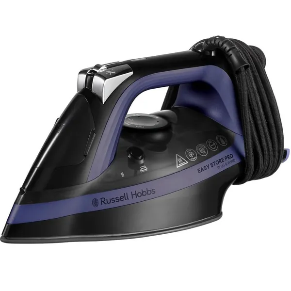 Утюг Russell Hobbs Easy Store Pro, 2400Вт, 320мл, паровой удар -200гр, постоянный пар - 50гр, смотка шнура, керам. подошва, черно-синий