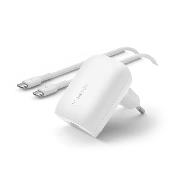 Зарядное устройство сетевое Belkin 30Вт USB-С PD PPS, кабель USB-С > USB-C, 1м, белый