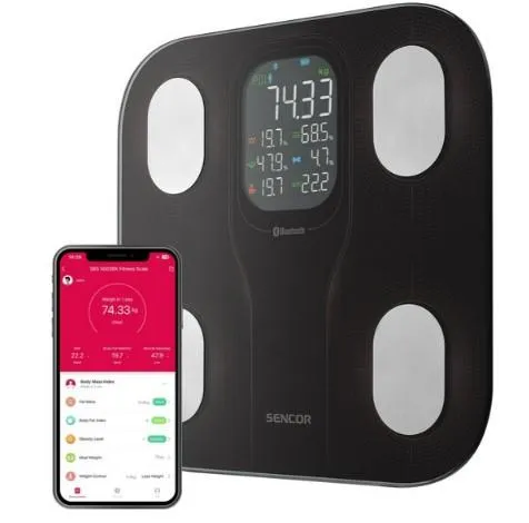 Весы напольные Sencor, 180кг, AAAx4, подкл. к смарфтону, стекло, черный