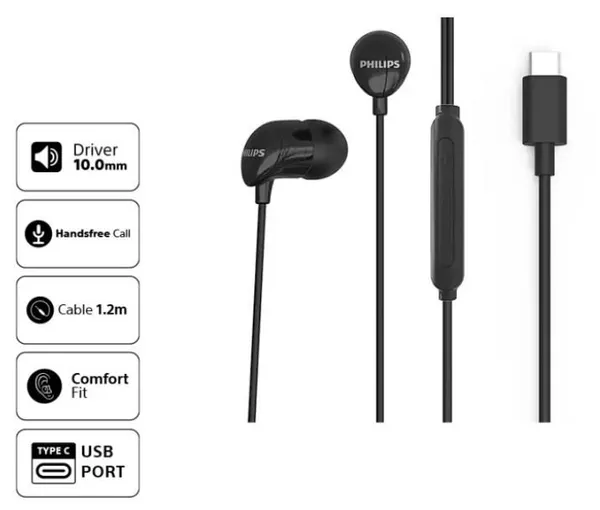 Навушники In-ear Philips TAE2146 Type-C, Mic, Чорний