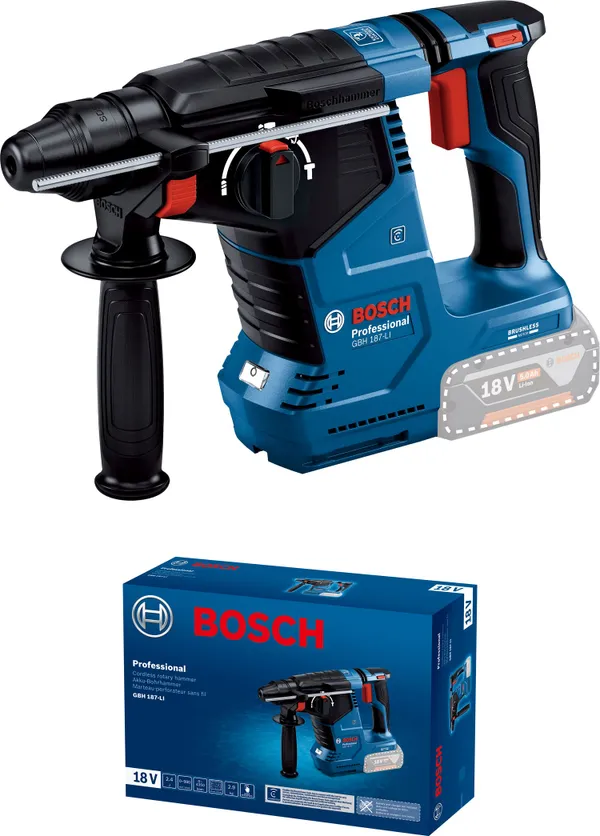 Перфоратор акумуляторний Bosch Professional GBH 187-LI SDS-Plus 18В 2.4Дж 2.9кг без АКБ та ЗП ціна в Україні