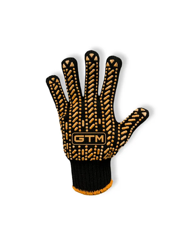 Рукавички трикотажні чорні ТМ GTM LUX, помаранчева ПВХ р.10 5611