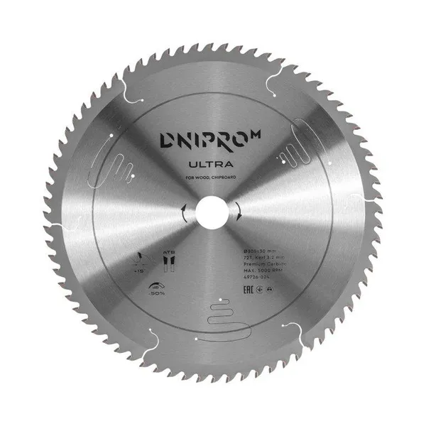 Пиляльний диск Dnipro-M ULTRA 305 мм 30 25.4 65Mn 72Т (по дереву, ДСП) фото №1