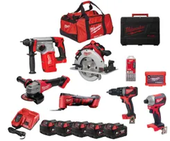 Набір інструментів акумуляторних MILWAUKEE, M18 FPP6E-505B (5 акумуляторів M18 B5 5 Аг, зарядний пристрій M12-18 FC, M18 BLDD2, фото