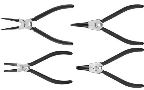 Щипці для стопорних кілець Neo Tools, набір 4 шт., CrV, 2х170мм та 2х180мм фото №1