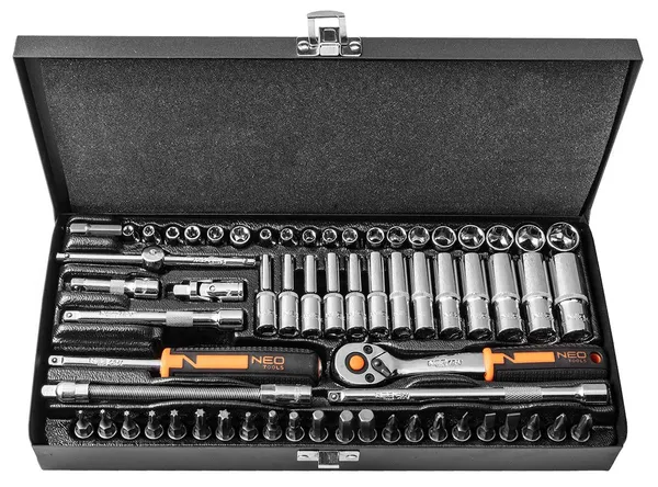 Набор инструментов Neo Tools, набор торцевых головок, 63шт, 1/4", CrV, металлический кейс фото №5