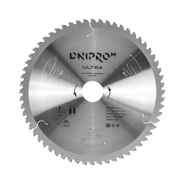 Пиляльний диск Dnipro-M ULTRA 210 мм 30 25.4 65Mn 60Т (алюм., пласт., лам.) фото №1