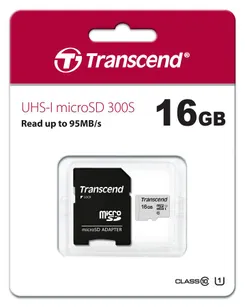 Карта пам'яті Transcend microSD  16GB C10 UHS-I R95/W10MB/s + SD фото