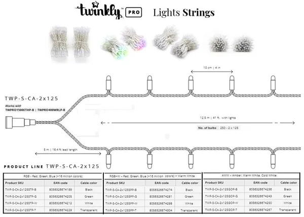 Smart LED Гирлянда Twinkly Pro Strings RGB 250,  двойная линия, AWG22, IP65, прозрачный