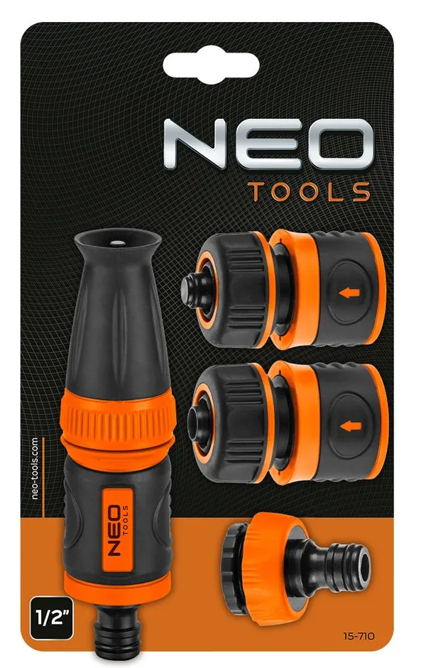 Набор для полива Neo Tools 1/2", ороситель ручной прямой, 2 коннектора для шланга, коннектор для крана 1/2"-3/4" отзывы