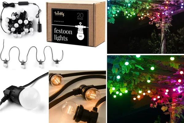 Гирлянда Smart LED Twinkly Festoon RGB 20 G45 IP44 10м черный кабель