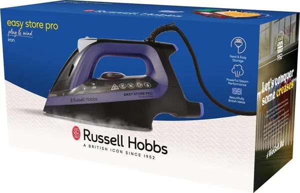 Утюг Russell Hobbs Easy Store Pro, 2400Вт, 320мл, паровой удар -200гр, постоянный пар - 50гр, смотка шнура, керам. подошва, черно-синий купить онлайн