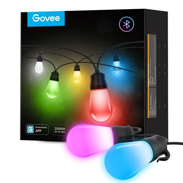 Набор светодиодных ламп Govee H7020 LEB Bulb String Lights, 15м, RGBIC/Warm White, WI-FI/Bluetooth, чорний