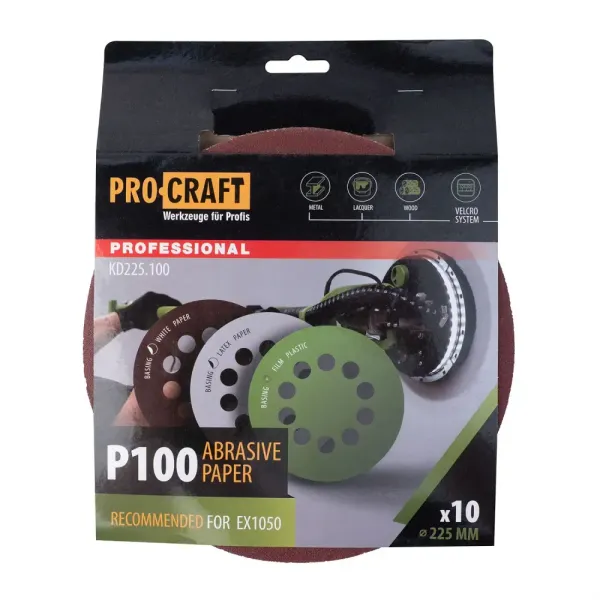 Круг шлифовальный P100, 225 мм Procraft KD225.100 на липучке (упаковка 10 шт)