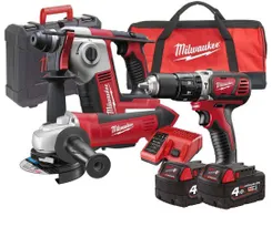 Набір інструментів акумуляторних MILWAUKEE, M18 BPP3A-402B  (зарядний пристрій M12-18FC, 2 акумулятори М18 В4 4Ач, дриль-шурупов фото