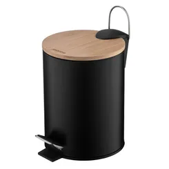 Ведро для мусора ARDESTO Minimalism с педалью, 3л, металл, пластик, бамбук, черный фото