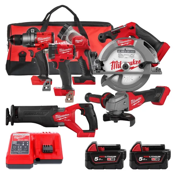 Набір з 6 інструментів безщіткових акумуляторних M18 FPP6H3-502B MILWAUKEE (дриль-шуруповерт M18 FPD3-0X, гайкокрут M18 FIW2F12-