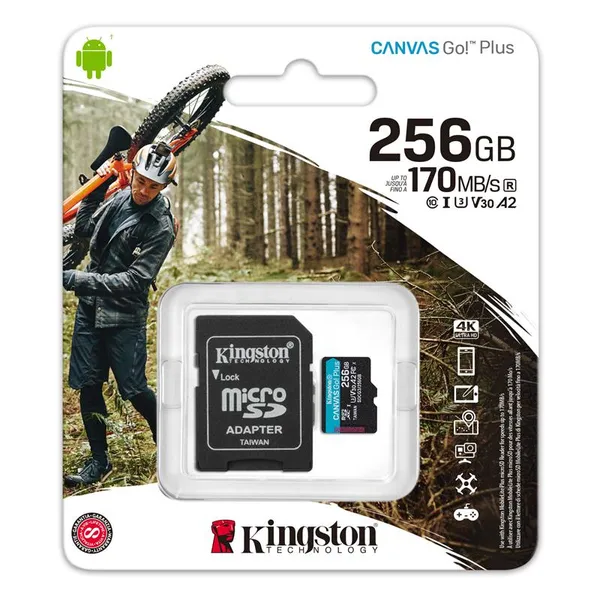 Карта пам'яті Kingston microSD  256GB C10 UHS-I U3 A2 R170/W90MB/s + SD