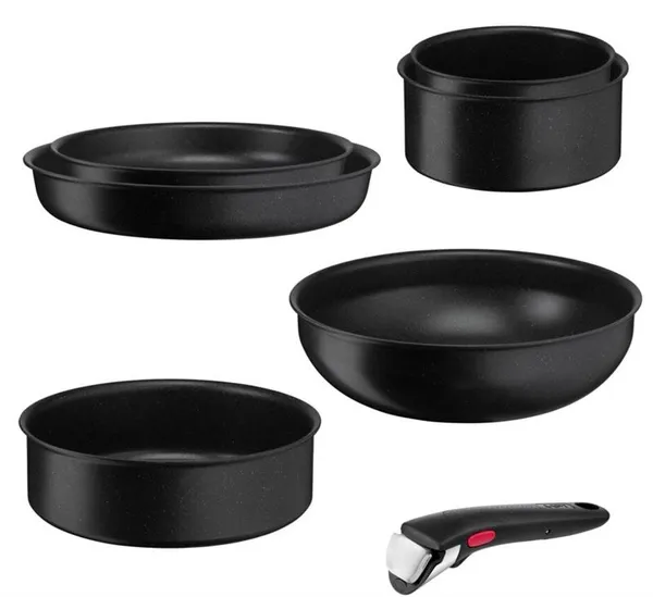 Набір посуду Tefal Ingenio Black Stone, змінна ручка, 7предметів, алюміній, бакеліт, чорний