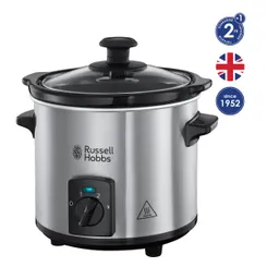 Повільноварка Russell Hobbs CompactHome, 145Вт, чаша-2л, механічне керув., знімна кришка, нерж. сталь, сірий фото