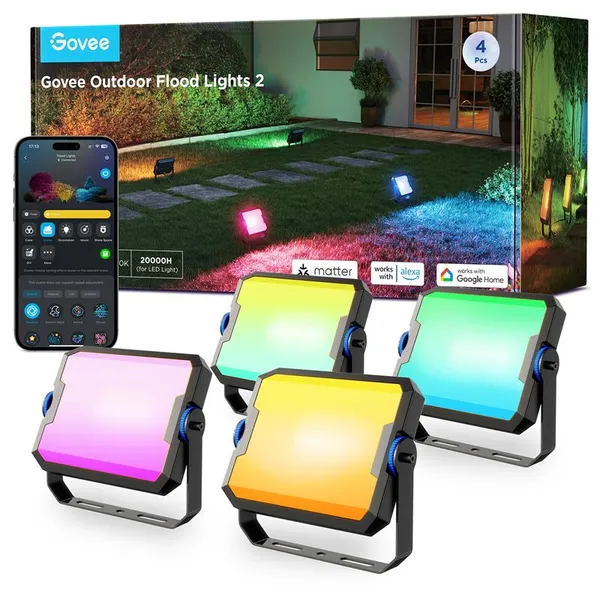 Набор настенных светильников Govee H8057 Outdoor FLood Lights, 4шт, RGBICWW, WI-FI/Bluetooth, чорний