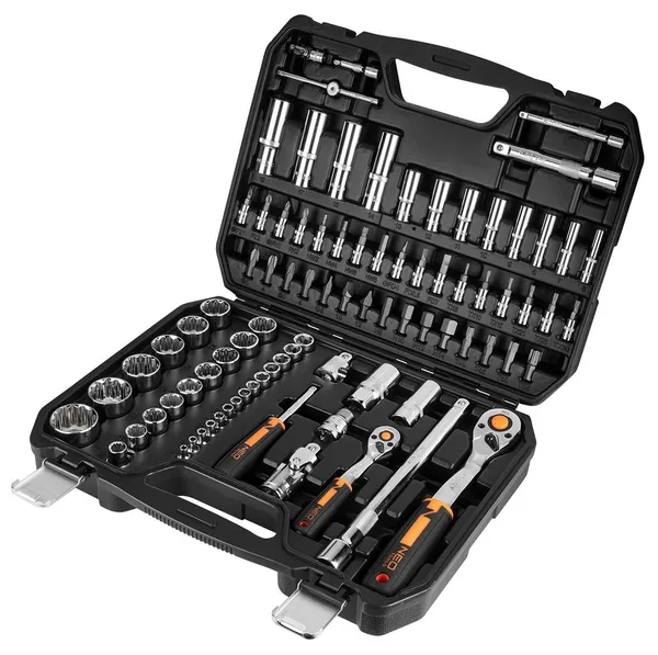 Набор инструментов Neo Tools, набор торцевых головок, 86 шт, 1/2", 1/4", CrV, кейс фото №2