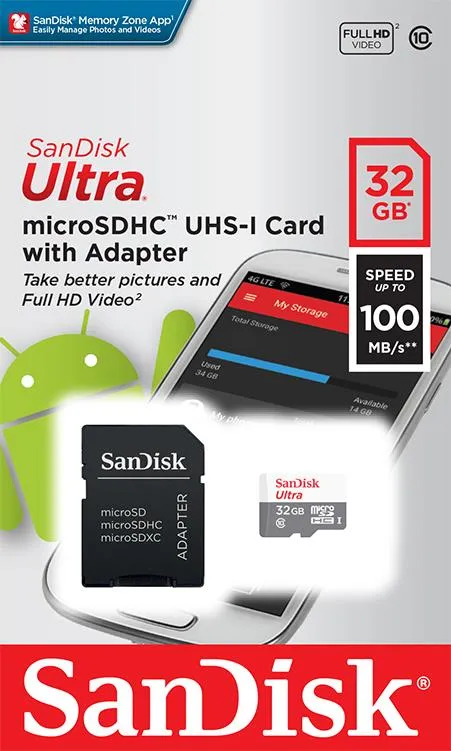 Карта пам'яті SanDisk microSD   32GB C10 UHS-I R100MB/s Ultra + SD