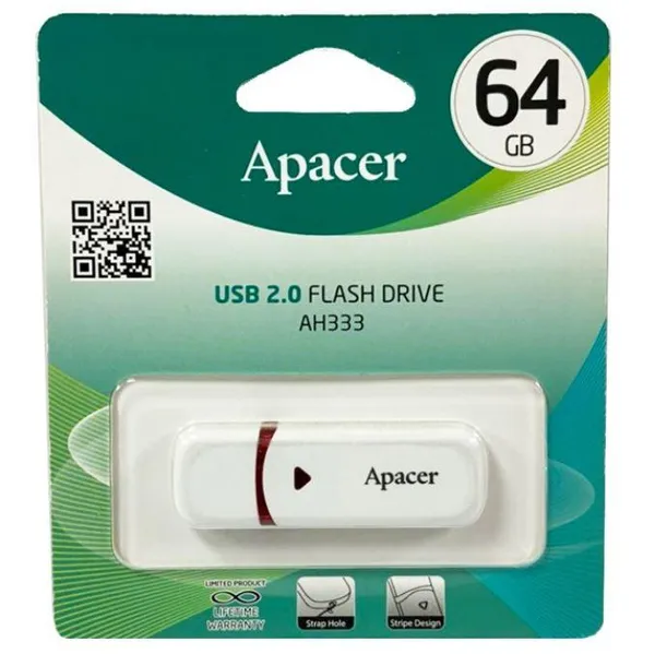 Накопичувач Apacer  64GB USB 2.0 Type-A AH333 Білий