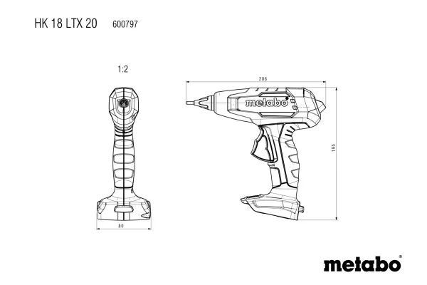 Пистолет клеевой Metabo HK 18 LTX 20, 18В, стержни 11мм, подача 20г/мин, 200/130 градусов, 0.4кг, без АКБ и ЗП с доставкой