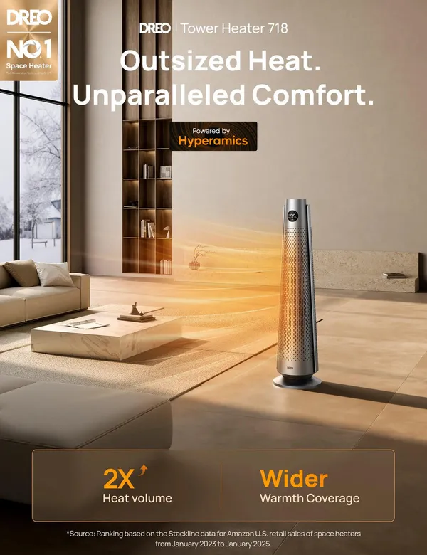 Тепловентилятор Dreo, 25м2, 2000Вт, електр. упр-ння, керамич.нагрів.елемент, пульт ДУ, 8 швидк. , срібний замовити