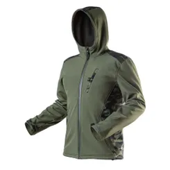 Куртка робоча Neo Tools Camo, матеріал Softshell, підкладка фліс, вітро та водонепроникна, капюшон, XXL(56), оливковий фото