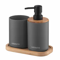 Набор для ванной камины ARDESTO Minimalism 360мл, 3 предмета, полипропилен, бамбук, серый темный фото