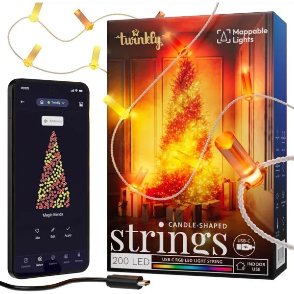 Гирлянда Smart LED Twinkly Strings Candle RGB 200 IP20 12м USB-C кабель прозрачный