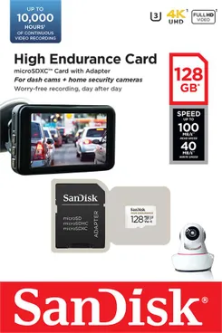 Карта пам'яті SanDisk microSD  128GB C10 UHS-I U3 V30 R100/W40MB/s High Endurance фото