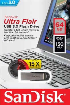 Накопичувач SanDisk   64GB USB 3.0 Type-A Flair R150MB/s Срібний фото