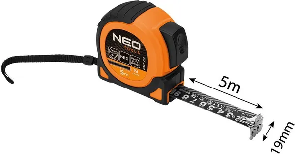 Рулетка Neo Tools Super Black, 5мx19мм, с фиксатором сматывания, магнит цена в Украине