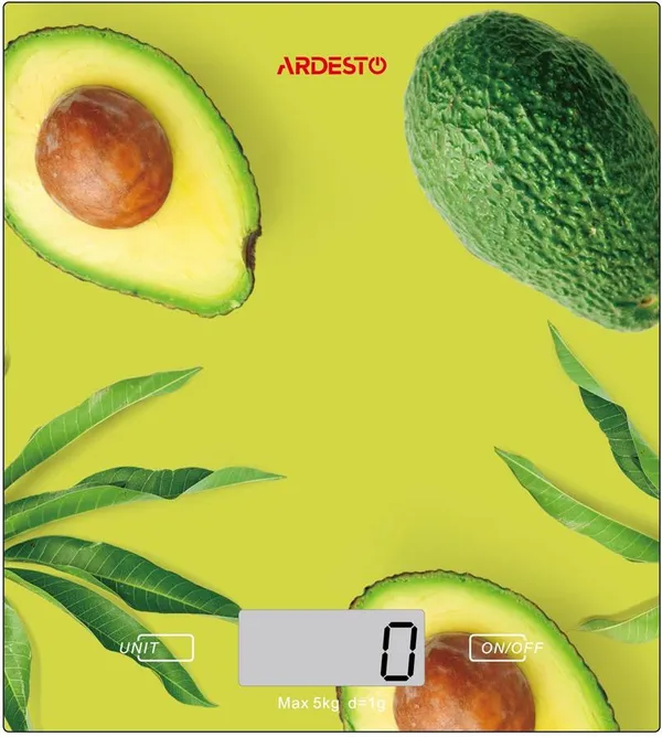 Весы Ardesto кухонные Avocado, 5кг, AAAx2 в компл, стекло, многоцветный