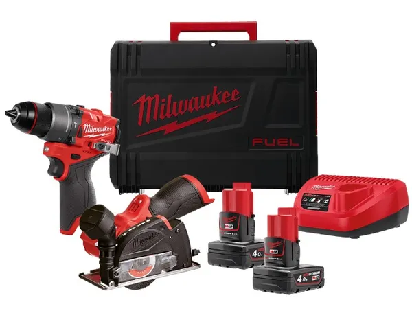Набір акумуляторних інструментів M12FPP2G2-402X MILWAUKEE (дриль-шурупокрут M12 FUEL FPD2-0, шліфмашина відрізна M12 FUEL FCOT-0